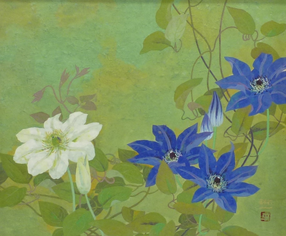 間瀬琳一 『鉄線花』 [古美術こもれび] 骨董,掛軸,絵画の買取と販売,名古屋