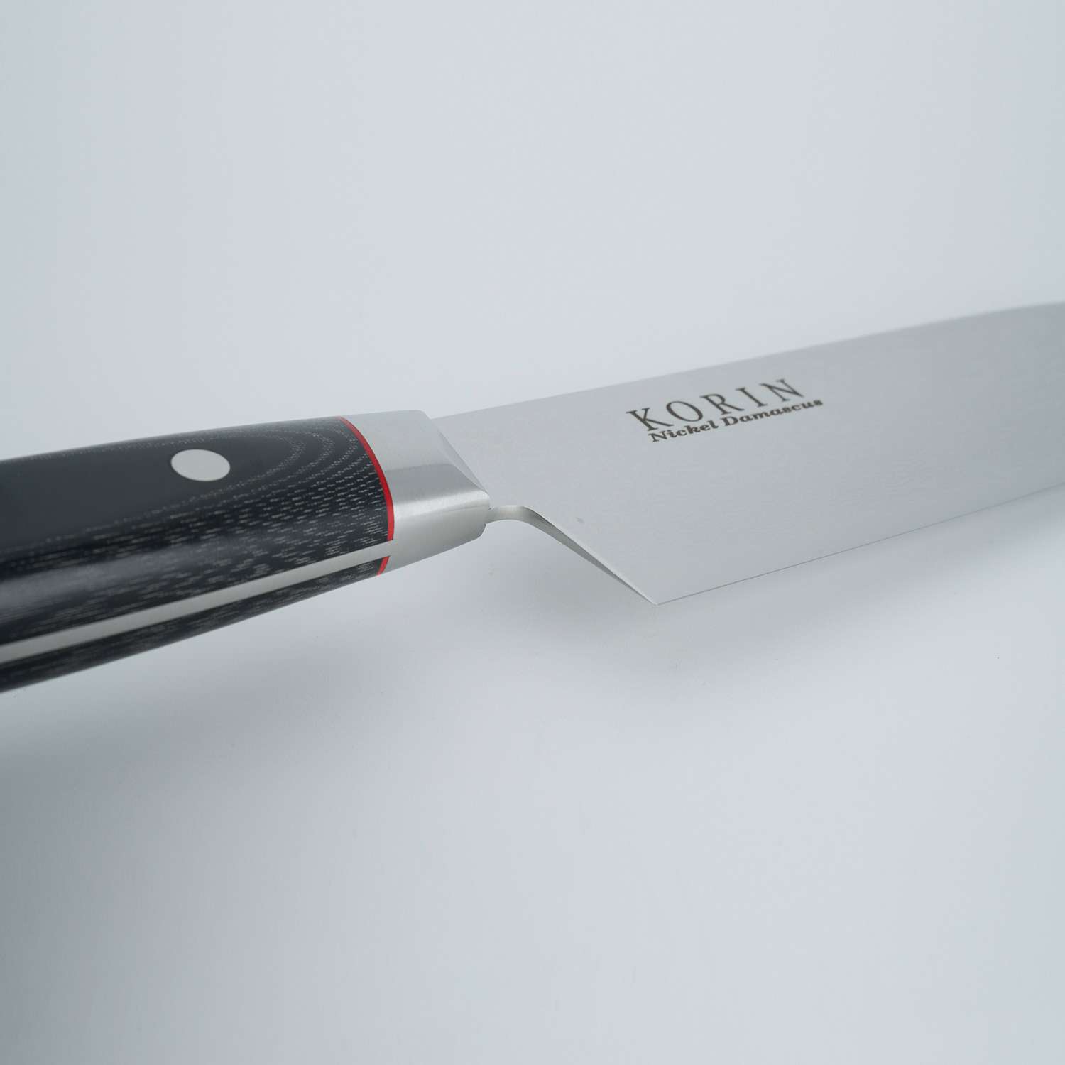 Korin Nickel Damascus Santoku with Black Micarta Handle 6.7