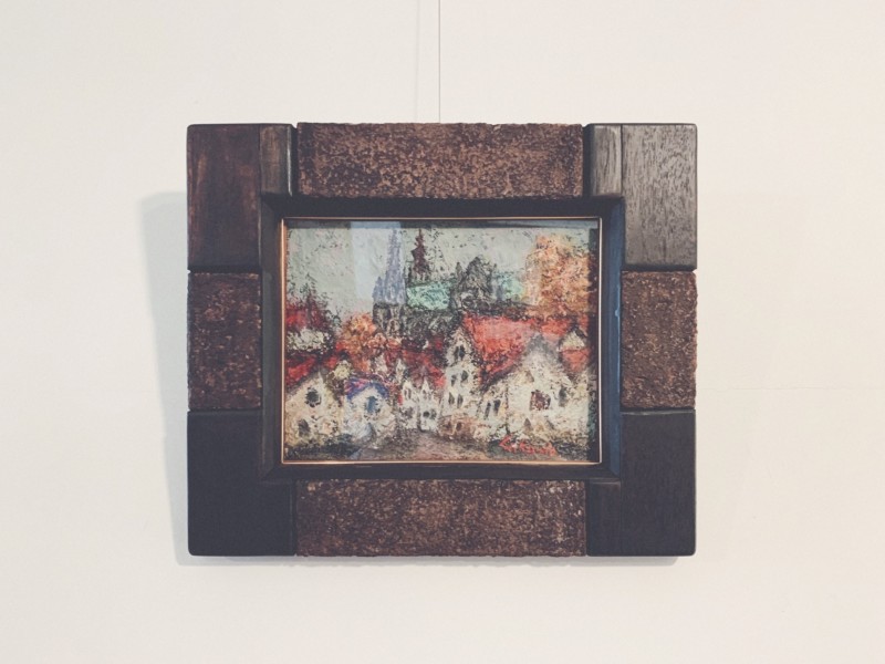 坂野昭文油彩作品「シャルトルの教会」 ｜ 美術・絵画 | 古本・版画