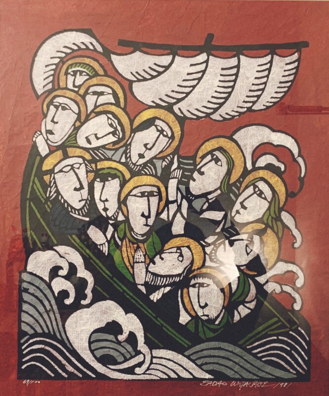 渡辺禎雄型染版画『嵐の中の舟』 ｜ 工芸・民芸・版画 | 古本・版画