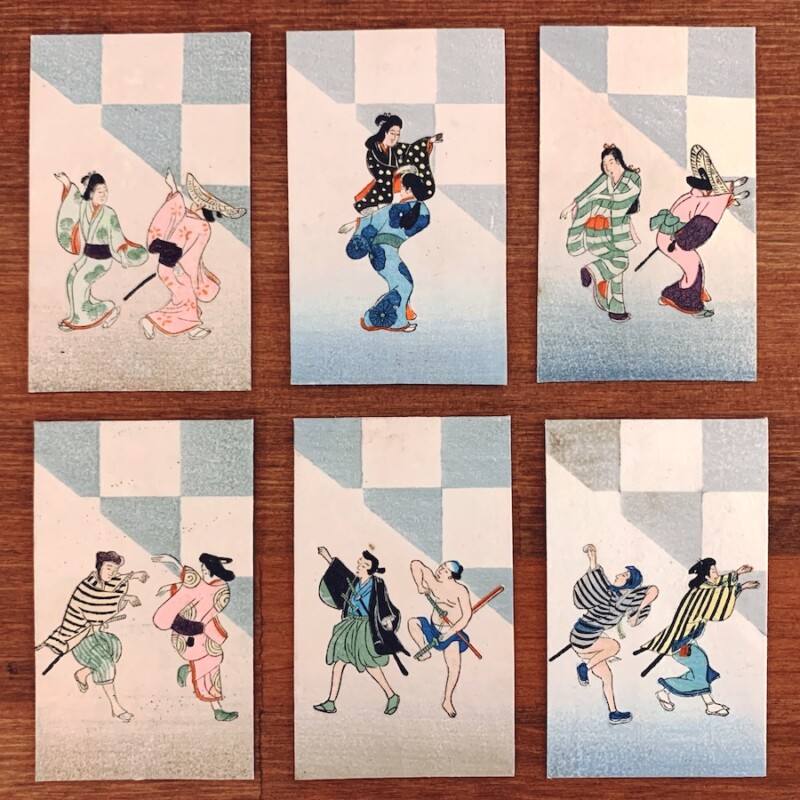 戦前の木版ポチ袋『元禄踊り』6枚 ｜ 明治大正昭和戦前・木版画・風俗