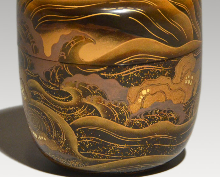 金地鳴門蒔絵棗 加賀蒔絵師 野村大仙(作) 共箱 | 古美術ささき