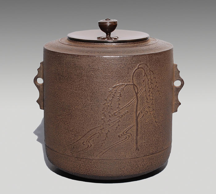 柳水地紋 筒釜 釜師 角谷莎村(造) | 古美術ささき