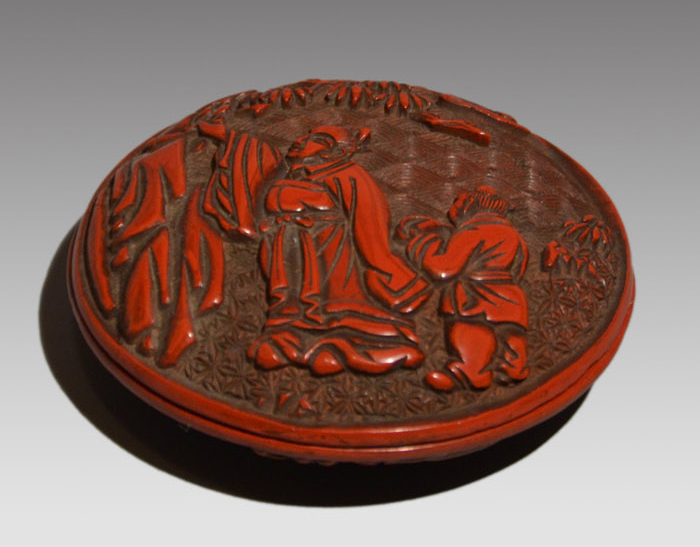 堆朱香合 樹下人物図 明末から清初 | 古美術ささき