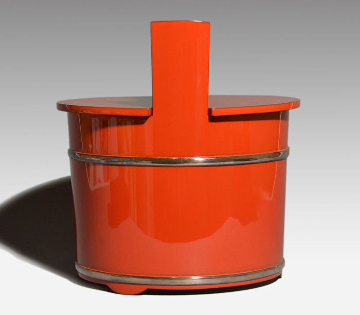 輪島塗 朱手桶水指 銀タガ入り 塗師 景平(作) 共箱 | 古美術ささき