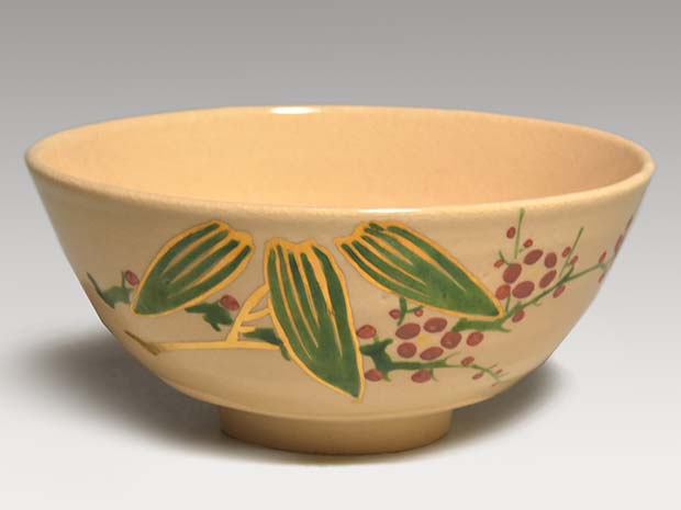 金彩色絵仁清梅笹図鉢 十四代 永楽得全室妙全（作）共箱 | 古美術ささき