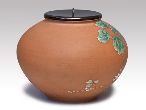 真葛窯 二代 宮川香山(作) 水指 素肌色絵 葛の画 共箱 誂え塗蓋 | 古