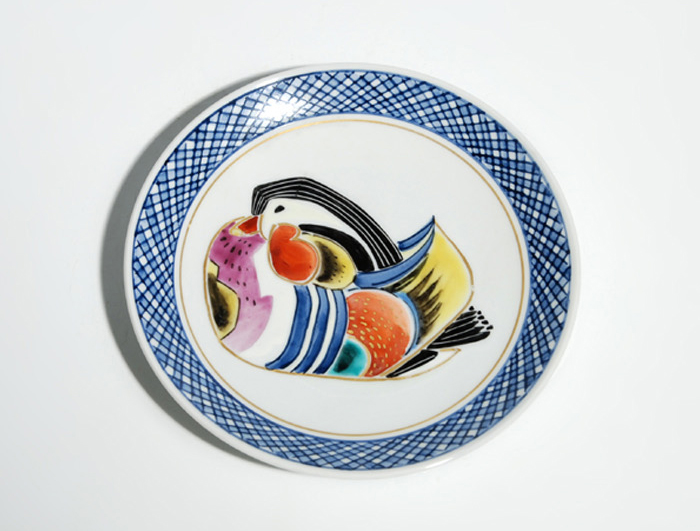 北出星光作 色絵金彩 競花文組皿 5客 共箱有 M1270 北出星光作