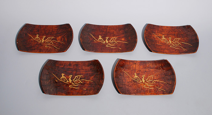 松銘々皿 鳥蒔絵入 5枚 | 古美術ささき