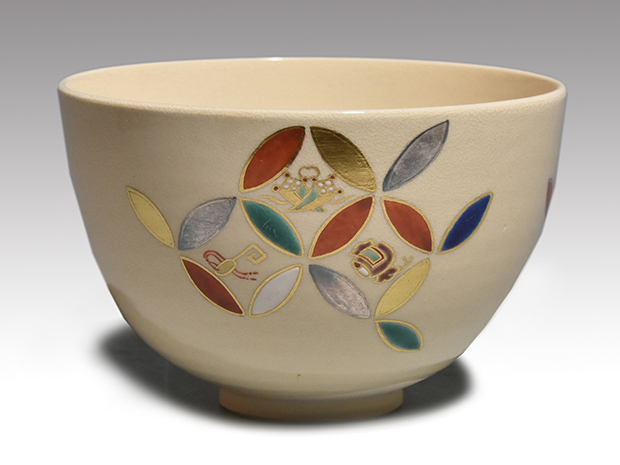 永楽善五郎(即全)造 仁清写 色絵七宝茶碗 共箱 | 古美術ささき