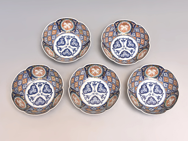 上手品 古伊万里金彩色絵龍に石畳文向付5客 江戸時代 | 古美術ささき