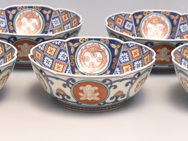 上手品 古伊万里金彩色絵龍に石畳文向付5客 江戸時代 | 古美術ささき