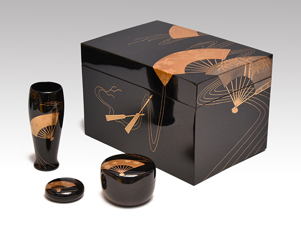 輪島塗 扇面蒔絵 茶箱セット 朝楓(作) 共箱 未使用 | 古美術ささき