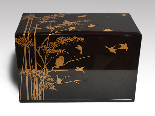 秋草蒔絵 重硯箱 五段 梅竹に小禽蒔絵外箱付 江戸後期 | 古美術ささき