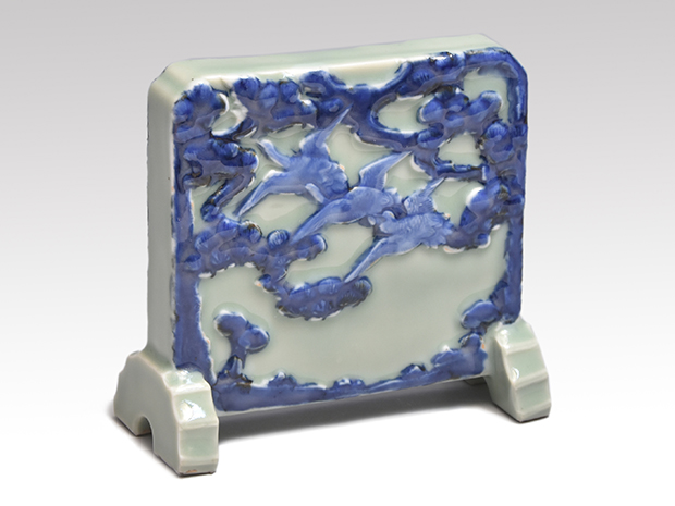 青磁染付雲鶴図硯屏 江戸末頃 文房具 | 古美術ささき