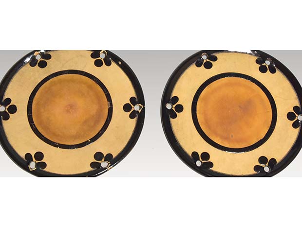 小鼓胴 皮セット 調布蒔絵（菊唐草・竜田川反物に砧図） | 古美術ささき