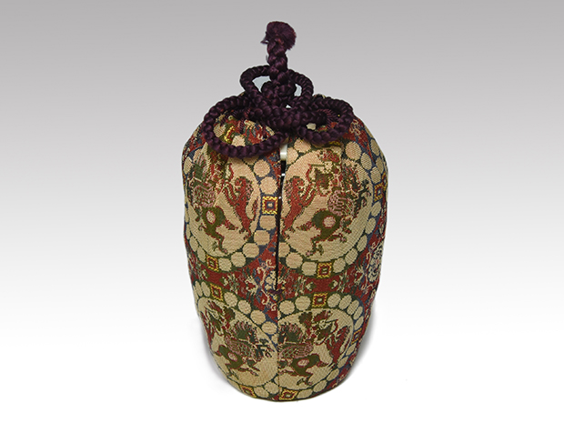 膳所焼 肩衝茶入 淡海ぜぜ 陽炎園造 共箱 象牙蓋 仕覆（獅子狩文様錦