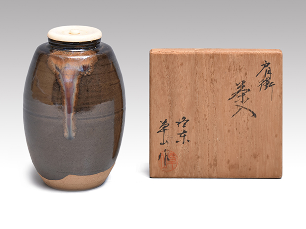 肩衝茶入 洛東 万代草山（作) 共箱 牙蓋 仕服（吉野間道) | 古美術ささき