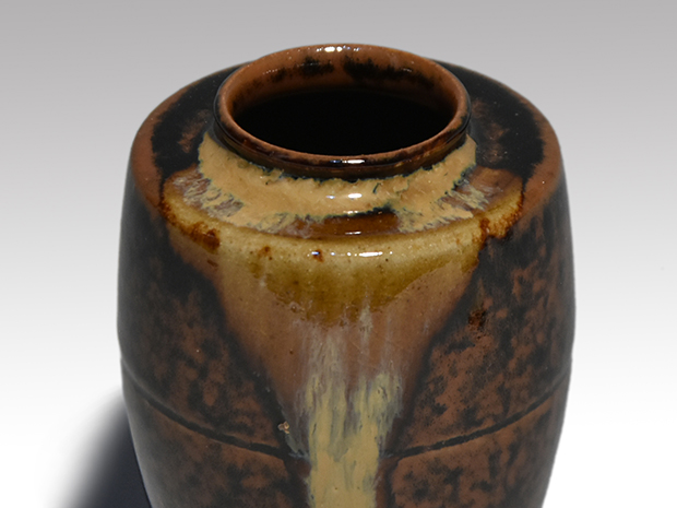 膳所焼 肩衝茶入 淡海ぜぜ 陽炎園造 共箱 象牙蓋 仕覆（日野間道