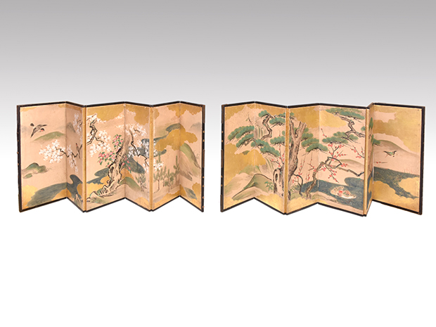 雛屏風 六曲一双 松竹梅に花鳥図 江戸末頃 | 古美術ささき