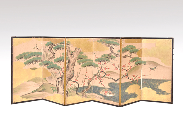 雛屏風 六曲一双 松竹梅に花鳥図 江戸末頃 | 古美術ささき