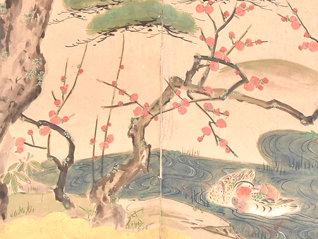 雛屏風 六曲一双 松竹梅に花鳥図 江戸末頃 | 古美術ささき