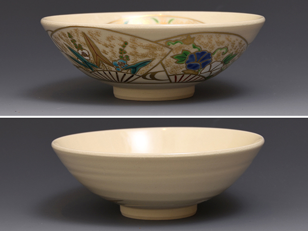 平安桐鳳（造）仁清写 扇面流文 平茶碗 共箱 | 古美術ささき