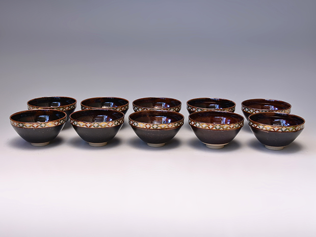 送料無料 江戸期天保11年（1841年）金絵吸物碗4客 共箱 送料無料 江戸