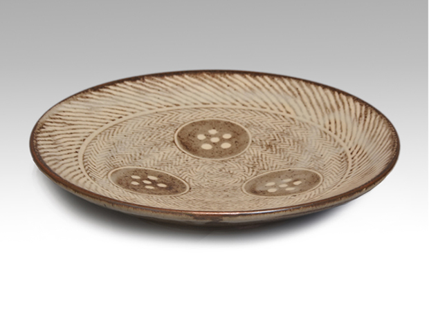 島岡達三（造）地釉象嵌縄文皿 共箱 | 古美術ささき
