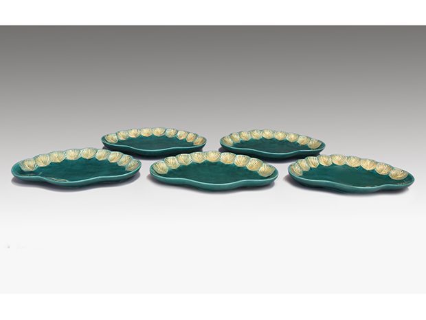 永楽善五郎(即全) 青交趾 金彩入 老松皿 5枚 共箱 菓子皿にも | 古