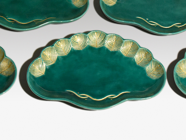 永楽善五郎(即全) 青交趾 金彩入 老松皿 5枚 共箱 菓子皿にも | 古