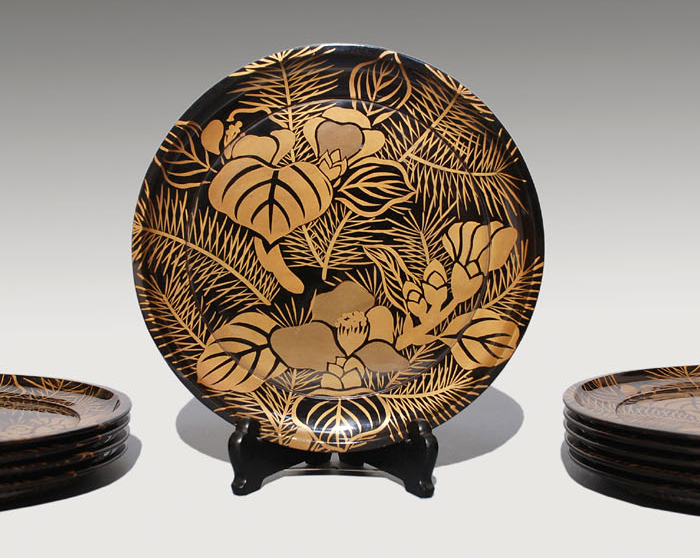 松椿蒔絵八寸丸盆 8枚 江戸から明治頃 | 古美術ささき