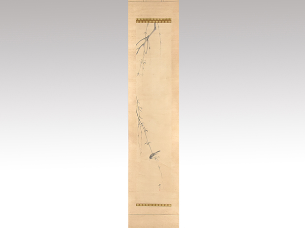 松村景文 軸装資本淡彩 「柳に鳥」 | 古美術ささき