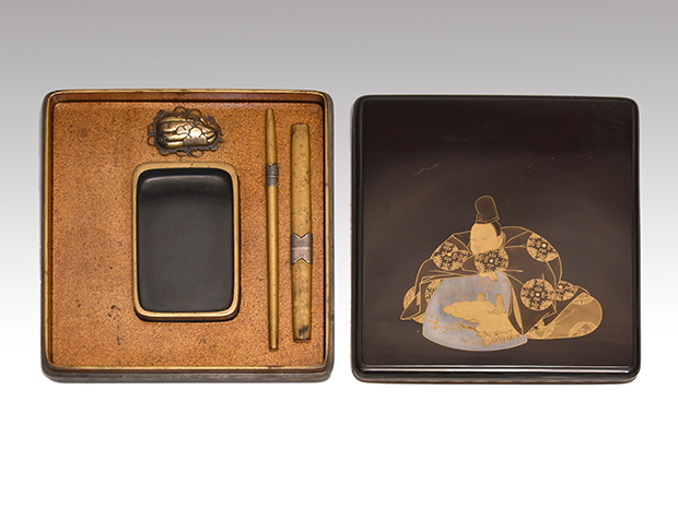 蒔絵硯箱 後京極良経像 蓋裏和歌蒔絵 江戸初期 | 古美術ささき