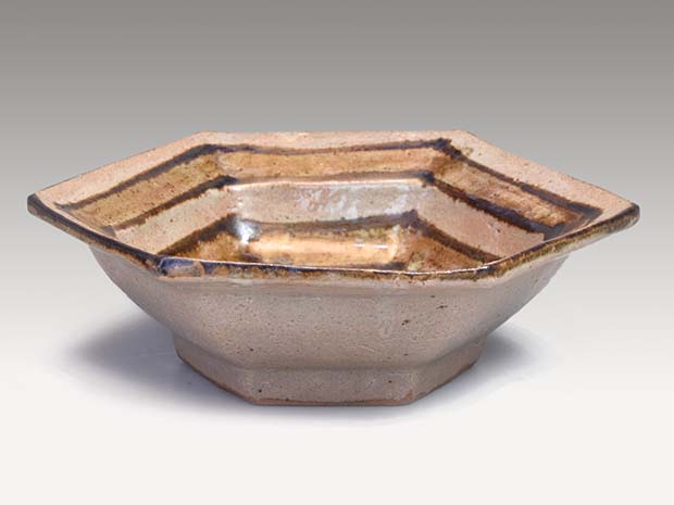 鉄絵六角鉢 浜田庄司（作） 共箱 | 古美術ささき