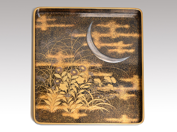 日の出に波蒔絵 硯箱 内側は月に秋草蒔絵 | 古美術ささき