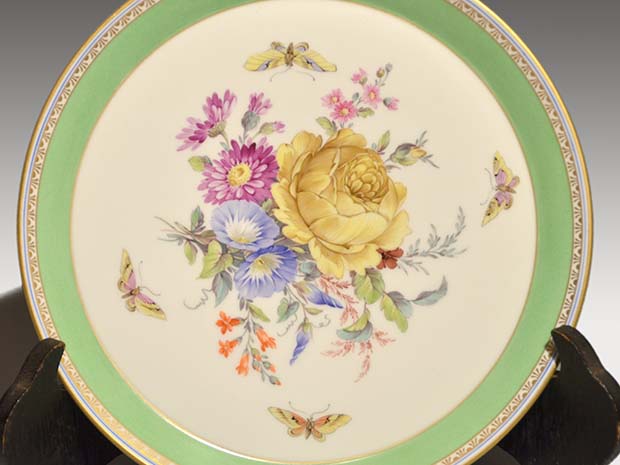 ドイツ ベルリンKPM 花蝶文 20㎝ プレート 飾り皿 1870～1910年頃 | 古