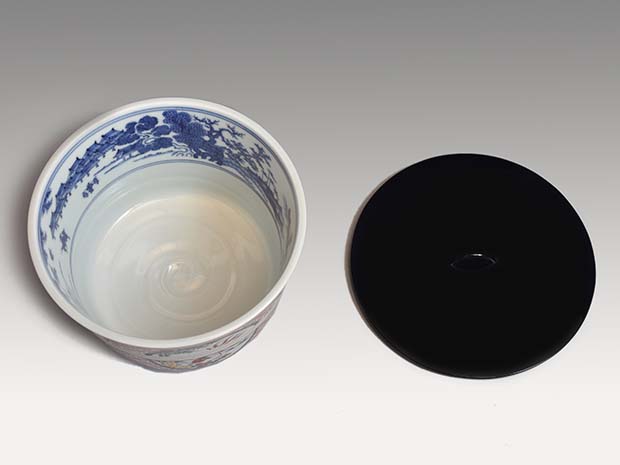 五代 三浦竹泉(作) 赤絵花鳥文水指 共箱 誂え塗蓋付 | 古美術ささき