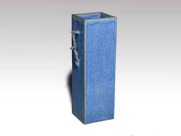 二代 伊東陶山（作） 四方形霊芝耳花瓶 共箱 海鼠釉 京焼 | 古美術ささき