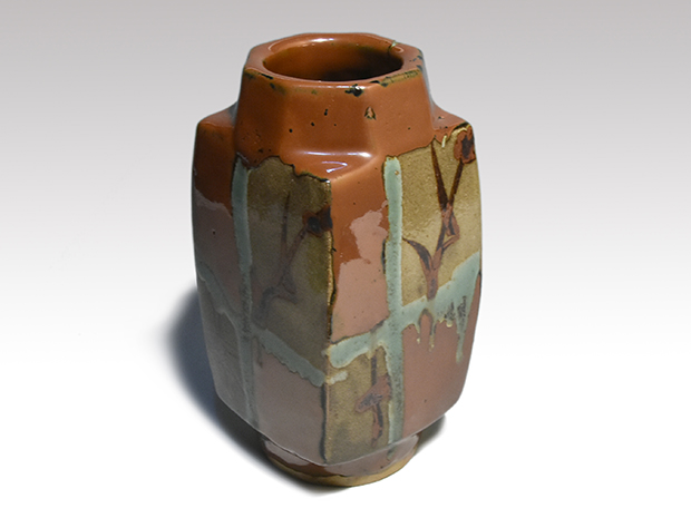 柿釉青十字掛 鉄絵方瓶 共箱 | 古美術ささき