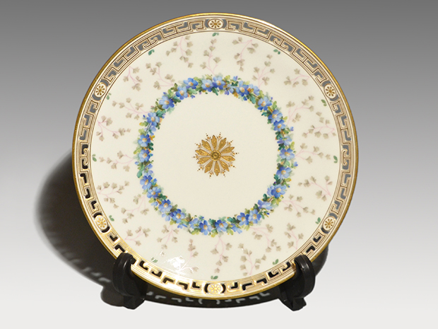 英国アンティーク MINTON ミントン 花文（青）オープンワーク 金彩