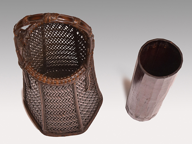 初代 田辺竹雲斎 釣藤形 花籃 高さ：47cm 花籠 共箱 | 古美術ささき