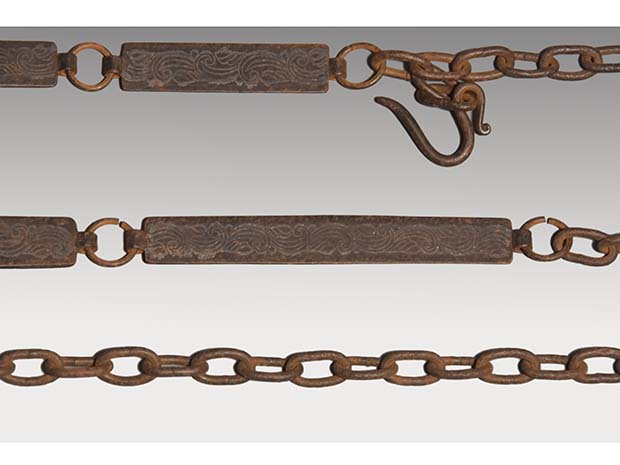 銀象嵌入 鉄釜鎖 三代 高木治良兵衛(作) 共箱 | 古美術ささき