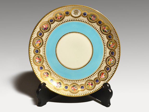 英国 アンティーク MINTON ミントンブルー ゴールド 花文 シンボル入り