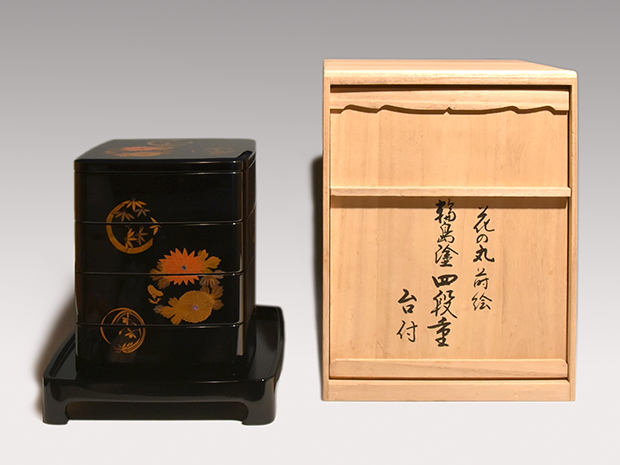 花の丸蒔絵 輪島塗 四段重 浅見謹製 | 古美術ささき