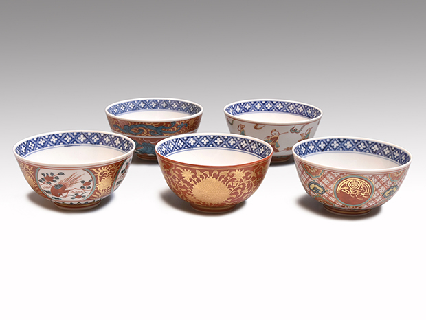 赤絵金襴手 絵替り 碗形向付 5個 三代 須田菁華（作) 共箱 | 古美術ささき