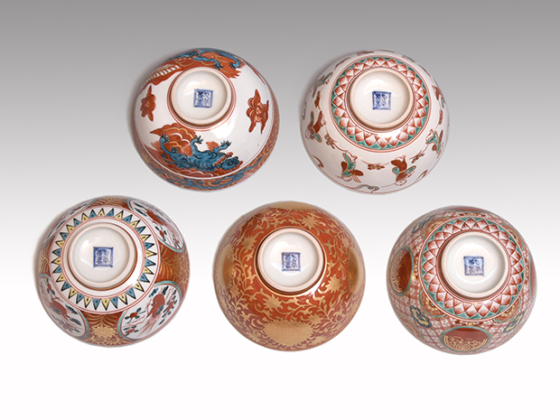 赤絵金襴手 絵替り 碗形向付 5個 三代 須田菁華（作) 共箱 | 古美術ささき