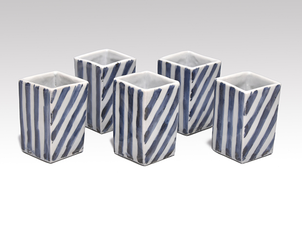 染付鎬文四方筒向付5客 三代 須田菁華（作) 共箱 | 古美術ささき