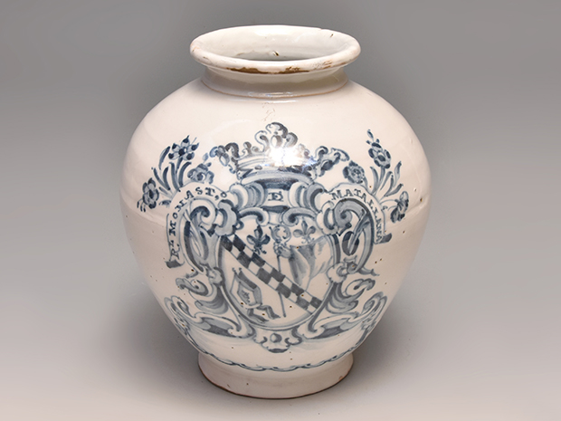 イタリア マジョリカ 18世紀 トスカナ地方 デルタ窯 陶器 藍絵 紋章文