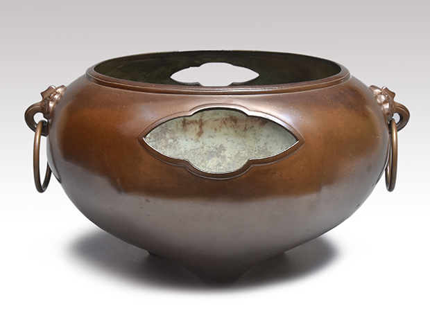 唐胴六面取眉風炉 博多芦屋 慶長前期 長野烈極め 唐銅玉縁風炉 庄兵衛